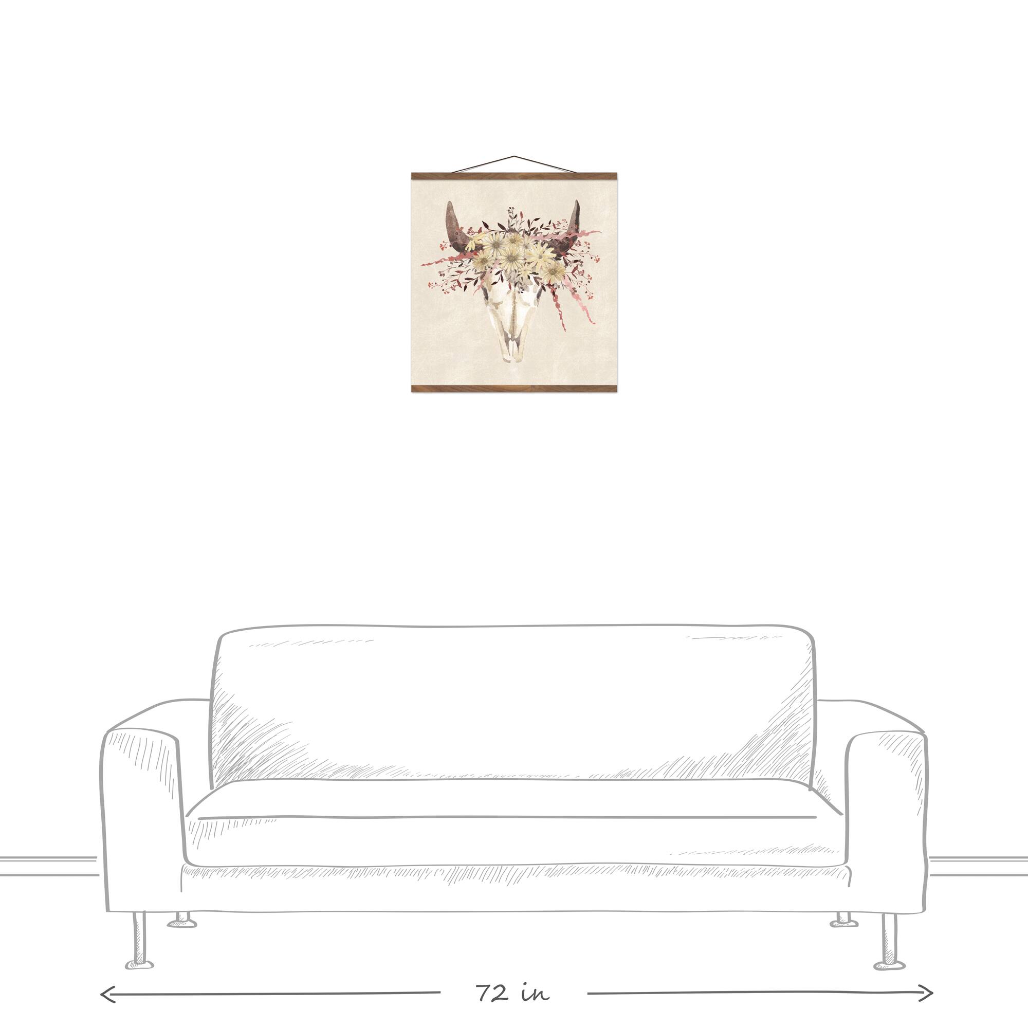 Skull With Flowers 20" x 20" Teak Hanging Canvas